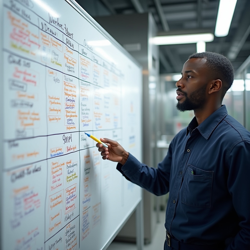 Pianificazione turni su lavagna in impianto produttivo alimentare